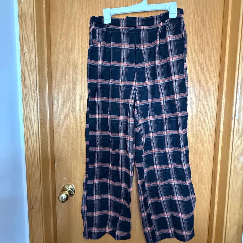 Plaid Wide-Leg Pants - Black, Brown - Picture 2 of 4